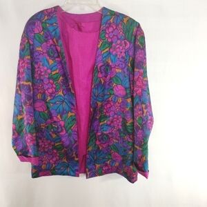 Joan Walters Purple Pink Blue Floral 2 Piece Jacket Set Size Small